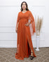 VESTIDO MANGA MORCEGO LISO VESTIDO DE FESTA PETRA FINA TERRACOTA M